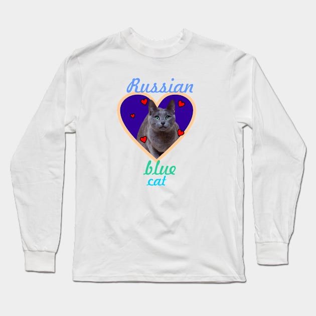 Russian blue cat Long Sleeve T-Shirt by Carolina Cabreira